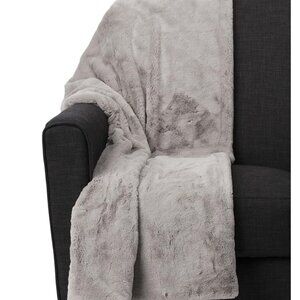 Modern Faux Fur Throw By Max Studio Plush Lightweight Blanket in Beige Tan Gray